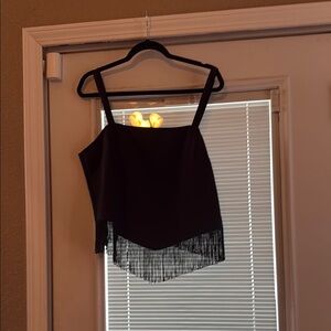 Black Asymmetrical Fringe Top